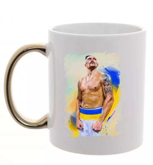 Чашка с цветной ручкой Олександр Усик Золото фото