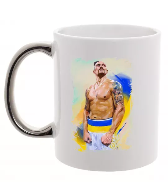 Чашка с цветной ручкой Олександр Усик Серебро фото