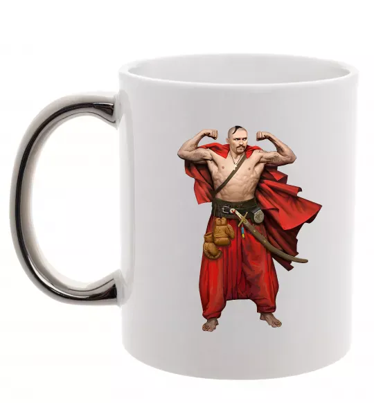 Чашка з кольоровою ручкою Козак Усик Срібло фото