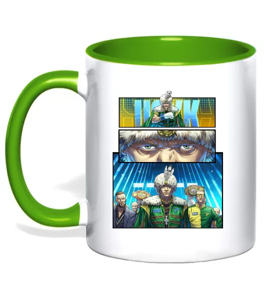 Чашка з кольоровою ручкою Усик комікс Лаймовий фото