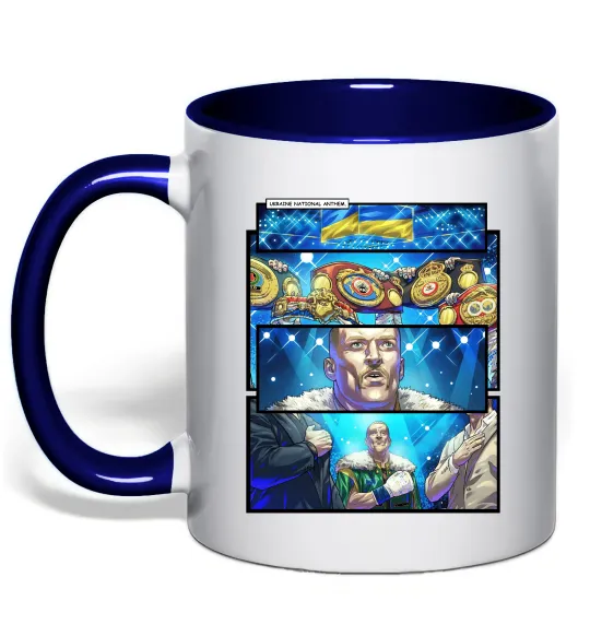 Чашка с цветной ручкой Усик комікс гімн Глубокий темно-синий фото