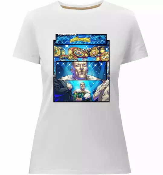 Женская премиум футболка Усик комікс гімн Белый фото