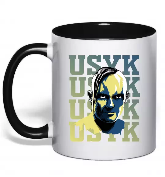 Чашка з кольоровою ручкою Usyk art Чорний фото