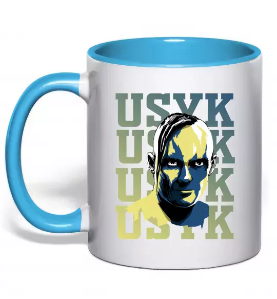 Чашка з кольоровою ручкою Usyk art Блакитний фото