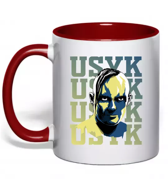 Чашка з кольоровою ручкою Usyk art Червоний фото