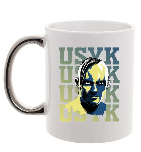Чашка з кольоровою ручкою Usyk art Срібло фото