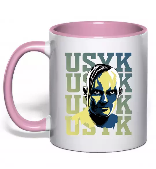 Чашка з кольоровою ручкою Usyk art Ніжно рожевий фото