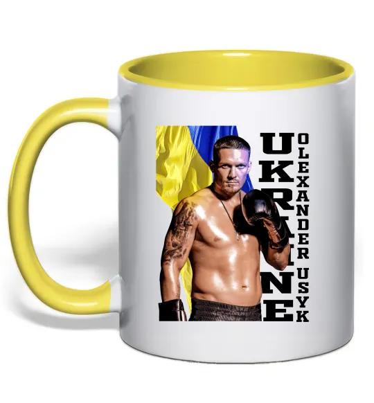 Чашка з кольоровою ручкою Usyk Ukraine Лимонний фото