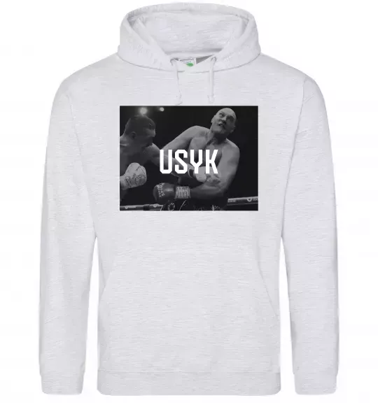 Женская толстовка (худи) Усик проти Ф'юрі Серый меланж фото