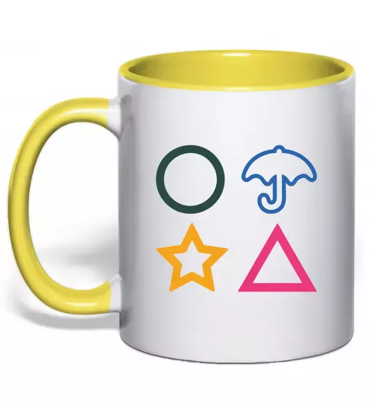 Чашка з кольоровою ручкою Гра в кальмара фігури Сонячно жовтий фото