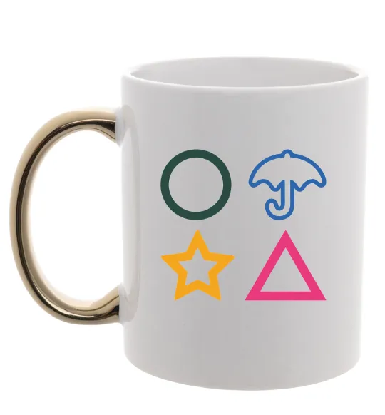 Чашка з кольоровою ручкою Гра в кальмара фігури Золото фото