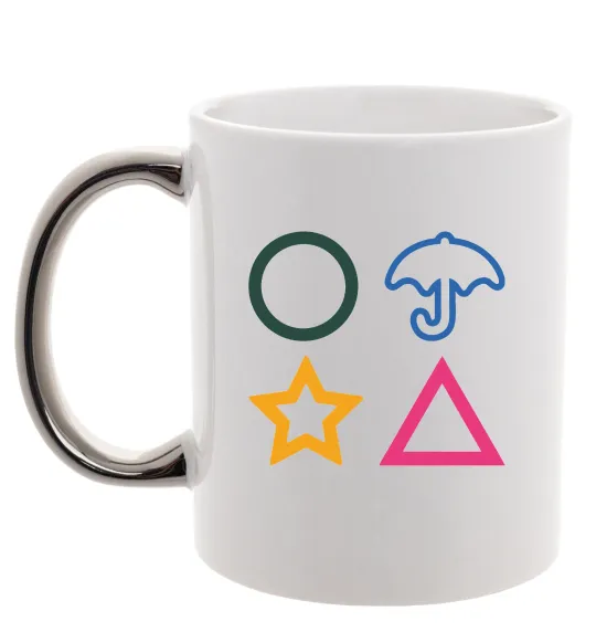 Чашка з кольоровою ручкою Гра в кальмара фігури Срібло фото