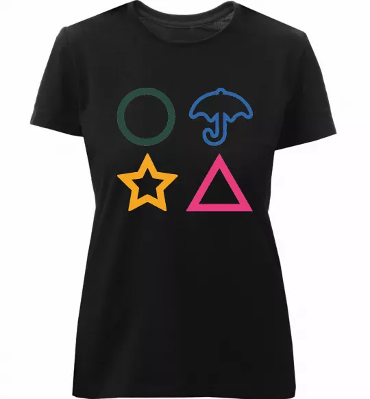 Жіноча преміум футболка Гра в кальмара фігури Чорний фото