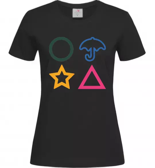 Жіноча футболка Гра в кальмара фігури Чорний фото