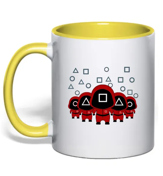 Чашка з кольоровою ручкою Гра в кальмара солдати Лимонний фото