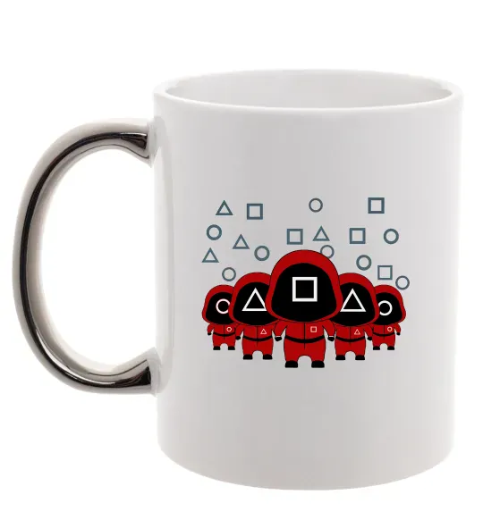 Чашка з кольоровою ручкою Гра в кальмара солдати Срібло фото