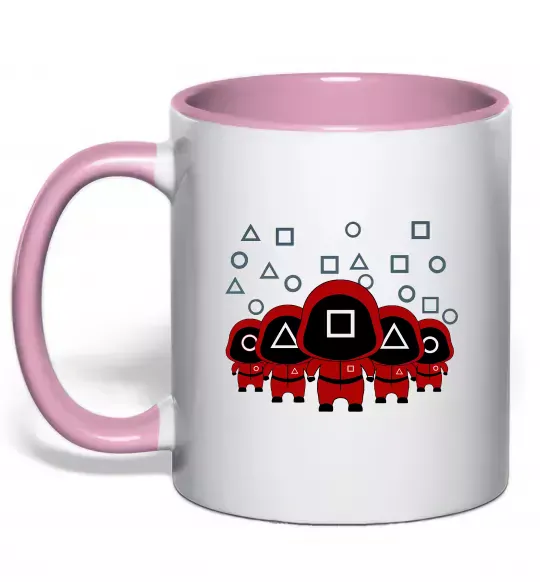 Чашка з кольоровою ручкою Гра в кальмара солдати Ніжно рожевий фото