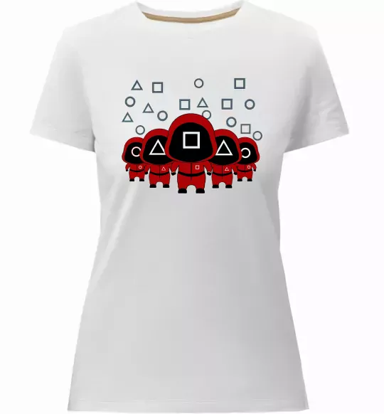 Женская премиум футболка Гра в кальмара солдати Белый фото