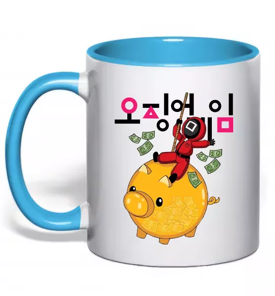 Чашка с цветной ручкой Гра в кальмара квадрат скарбничка Голубой фото