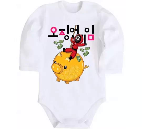 Детский боди Гра в кальмара квадрат скарбничка Белый фото