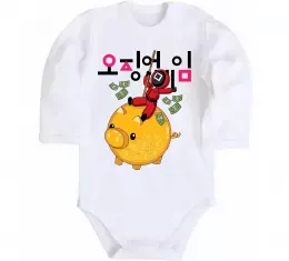 Детский боди Гра в кальмара квадрат скарбничка Белый фото