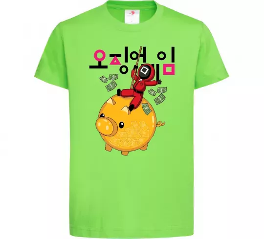 Дитяча футболка Гра в кальмара квадрат скарбничка Лаймовий фото