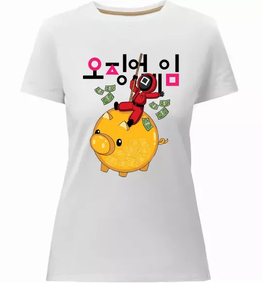 Женская премиум футболка Гра в кальмара квадрат скарбничка Белый фото