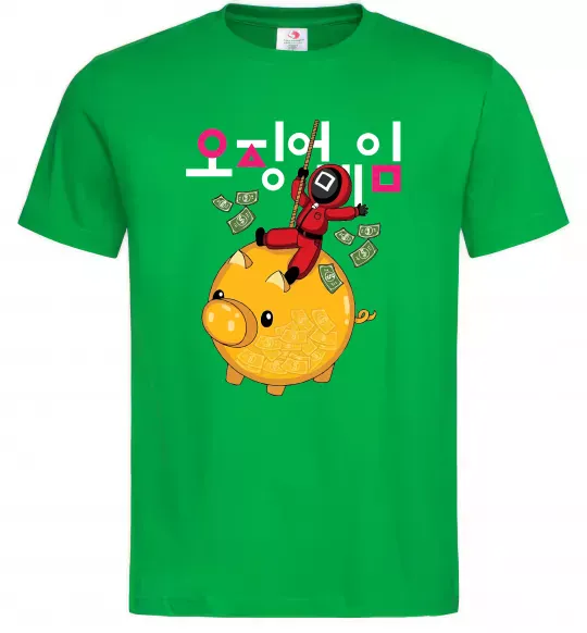 Мужская футболка Гра в кальмара квадрат скарбничка Зеленый фото