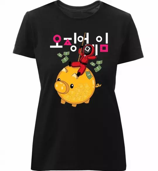 Женская премиум футболка Гра в кальмара квадрат скарбничка Черный фото