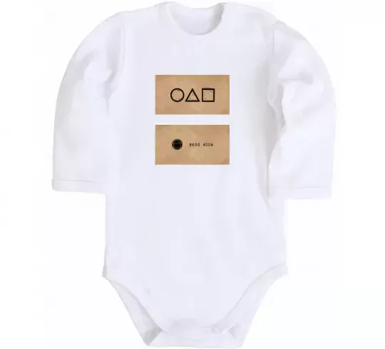 Дитячий бодік Гра в кальмара візитка Білий фото