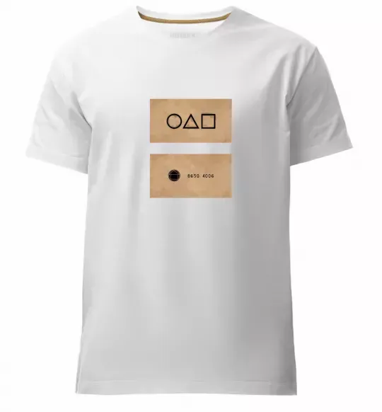 Чоловіча преміум футболка Гра в кальмара візитка Білий фото