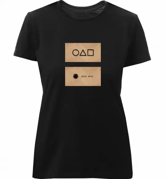 Женская премиум футболка Гра в кальмара візитка Черный фото