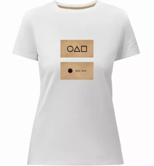 Женская премиум футболка Гра в кальмара візитка Белый фото