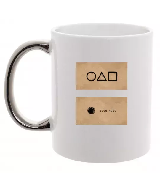 Чашка с цветной ручкой Гра в кальмара візитка Серебро фото