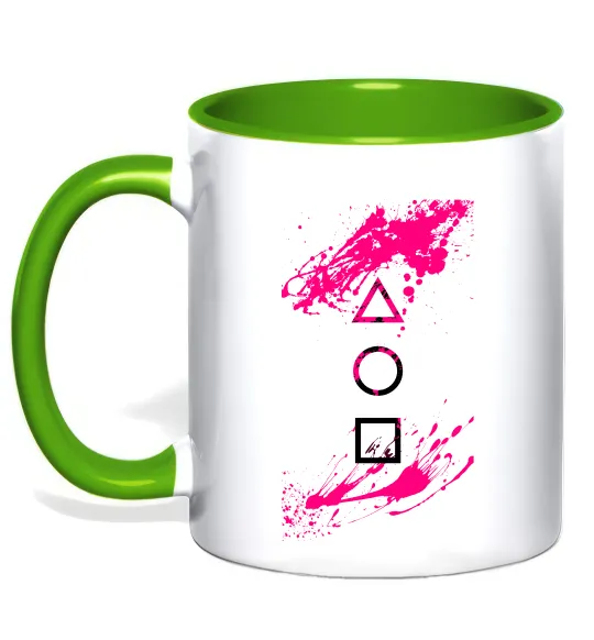 Чашка з кольоровою ручкою Гра в кальмара Лаймовий фото