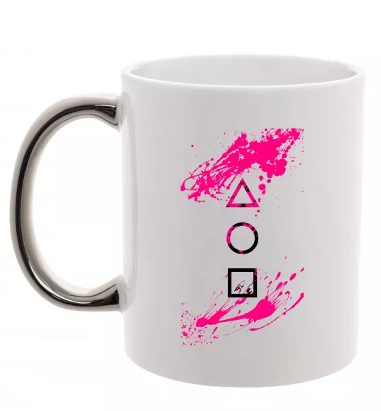 Чашка з кольоровою ручкою Гра в кальмара Срібло фото