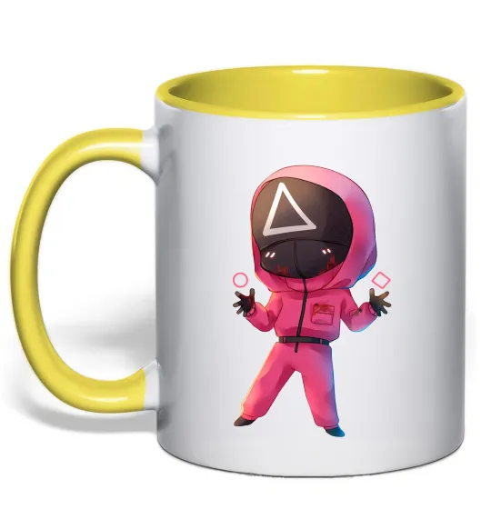 Чашка з кольоровою ручкою Squid game трикутник Лимонний фото