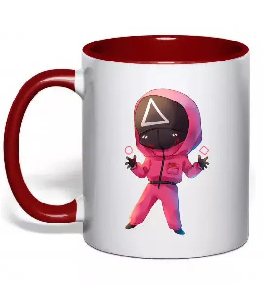 Чашка с цветной ручкой Squid game трикутник Красный фото