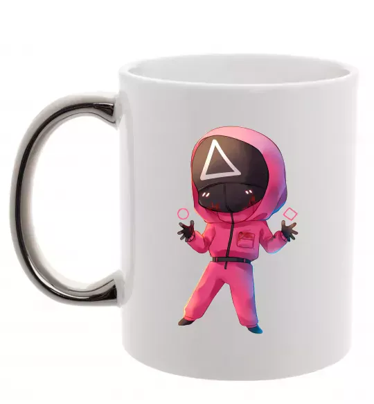 Чашка с цветной ручкой Squid game трикутник Серебро фото