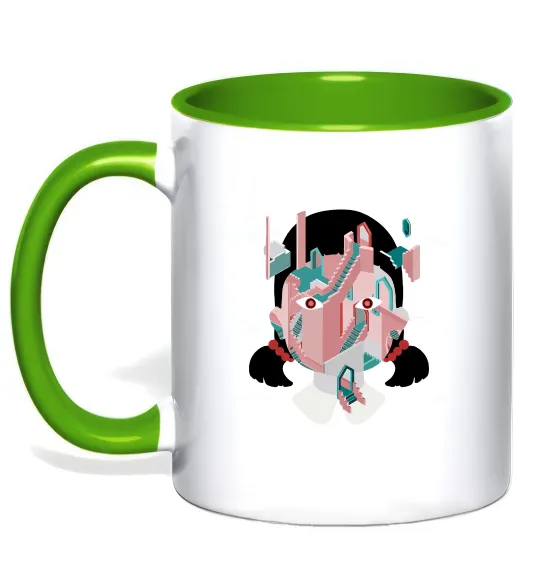 Чашка з кольоровою ручкою Squid game сходи Лаймовий фото