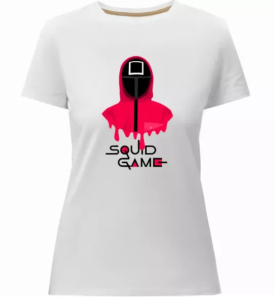 Женская премиум футболка Squid game квадрат Белый фото