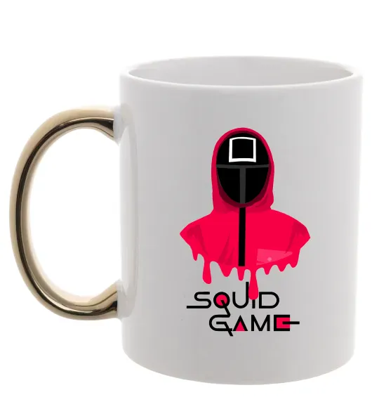 Чашка з кольоровою ручкою Squid game квадрат Золото фото