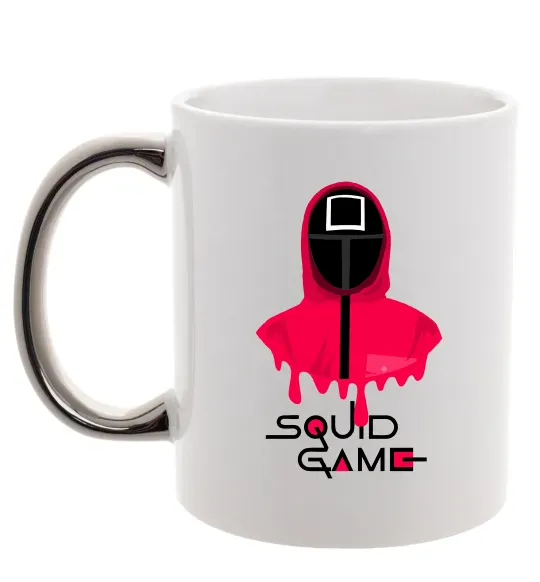 Чашка з кольоровою ручкою Squid game квадрат Срібло фото