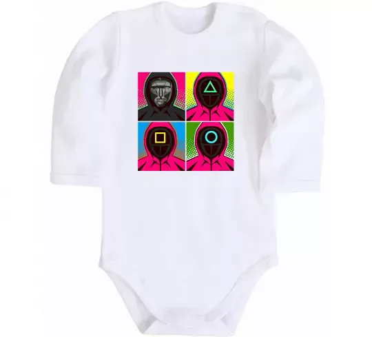 Детский боди Squid game арт Белый фото