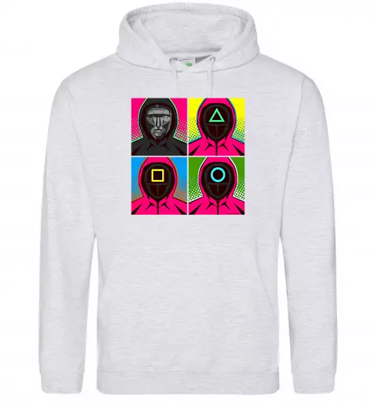 Мужская толстовка (худи) Squid game арт Серый меланж фото