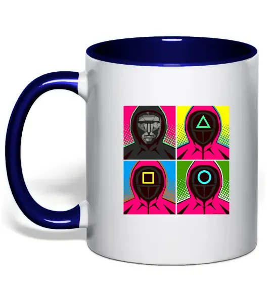 Чашка с цветной ручкой Squid game арт Глубокий темно-синий фото