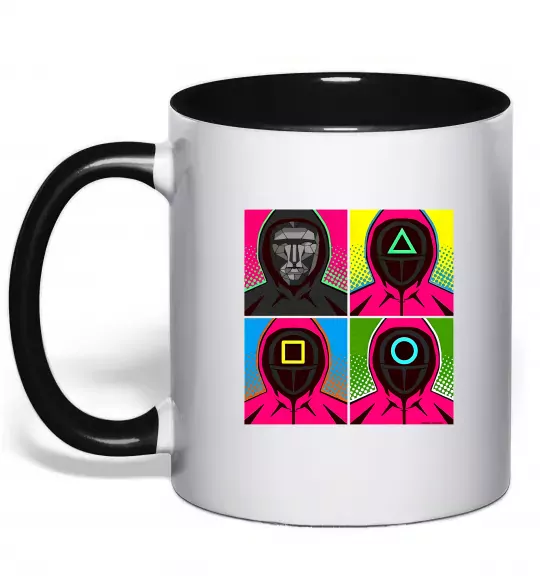 Чашка с цветной ручкой Squid game арт Черный фото