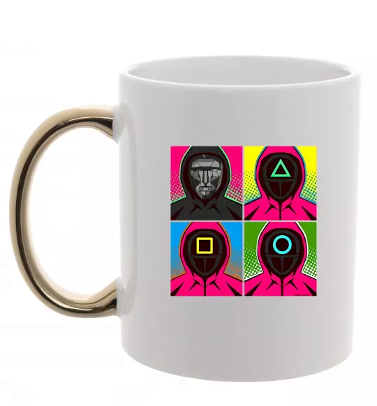 Чашка с цветной ручкой Squid game арт Золото фото