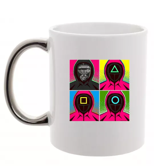 Чашка с цветной ручкой Squid game арт Серебро фото