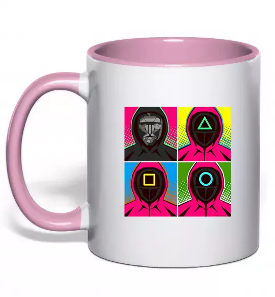 Чашка с цветной ручкой Squid game арт Нежно розовый фото